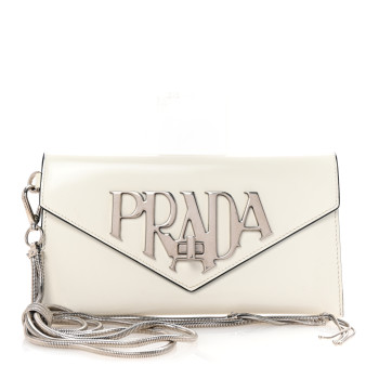PRADA Spazzolato Logo Wristlet White