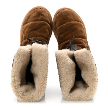 LOUIS VUITTON Suede Shearling Quilted Flat Ankle Boot 38 Beige
