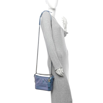 CHANEL Iridescent Lambskin Calfskin Quilted Small Gabrielle Hobo Blue