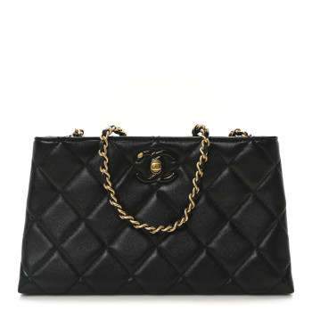 CHANEL Lambskin Quilted Enamel Mini Shopping Bag Black