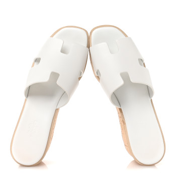 HERMES Calfskin Cork Eze 30 Sandals 40 White