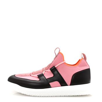 HERMES Technical Canvas Calfskin Mens Duel Sneakers 43 Pink Brown