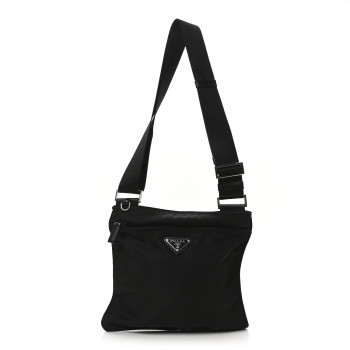 PRADA Tessuto Nylon Saffiano Flat Messenger Bag Black