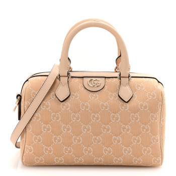 GUCCI Summer Denim Calfskin GG Monogram Small Ophidia Top Handle Bag Souffle Rose