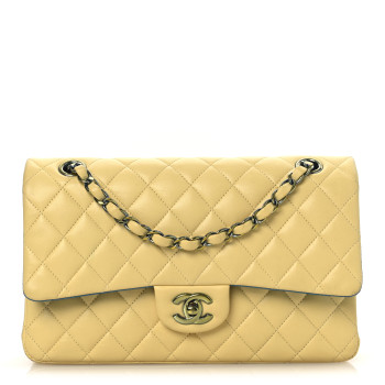 CHANEL Lambskin Quilted Medium Double Flap Yellow Blue