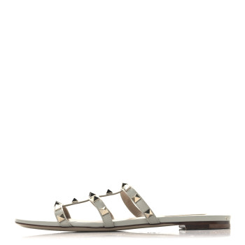 VALENTINO GARAVANI Nappa Rockstud Caged Flat Slide Sandals 38 Grey