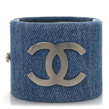 CHANEL Denim CC Cuff Bracelet Blue