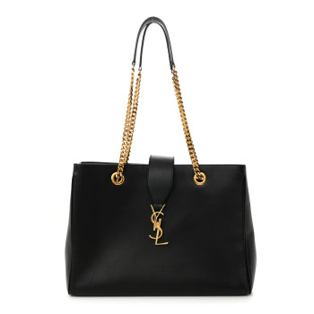 SAINT LAURENT Soft Calfskin Monogram Cassandre Shopper Black