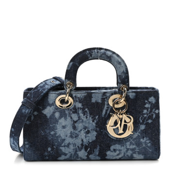 CHRISTIAN DIOR Denim Flowers Cannage Medium Lady D-Joy Blue