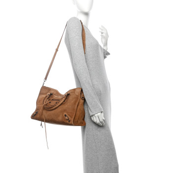 BALENCIAGA Suede Calfskin Classic Hardware Medium Le City Camel