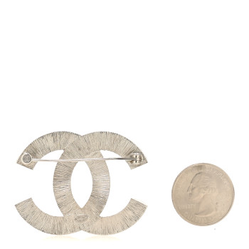 CHANEL Baguette Crystal CC Brooch Silver