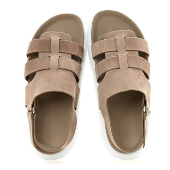HERMES Suede Mens Doha Sandals 43 Taupe