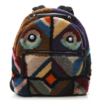 FENDI Shearling Geometric Monster Backpack Multicolor