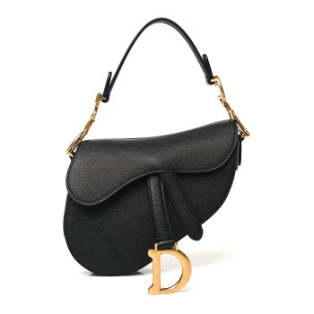 CHRISTIAN DIOR Grained Calfskin Mini Saddle Bag Black