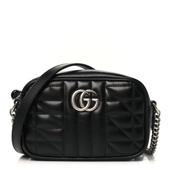 GUCCI Calfskin Matelasse Aria Mini GG Marmont Chain Shoulder Bag Black