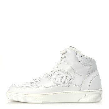 CHANEL Calfskin CC High Top Sneaker 45 White