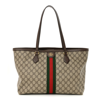 GUCCI GG Supreme Monogram Medium Ophidia Shopping Tote Brown