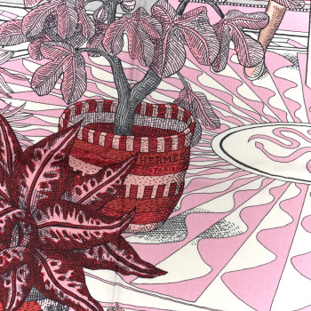HERMES Cashmere Silk La Danse Des Amazones Shawl 140 Vieux Rose Gris White