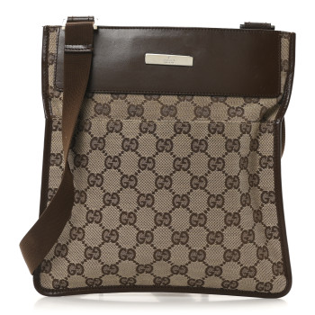 GUCCI Monogram Messenger Crossbody Bag Brown