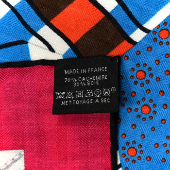 HERMES Cashmere Silk American Quilts Shawl 140 Fuchsia Black Multicolor