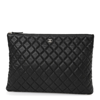 CHANEL Iridescent Caviar Quilted Large Cosmetic Case Black