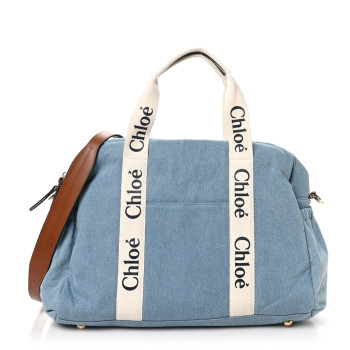 CHLOE Canvas Denim Woody Diaper Bag Blue Tan