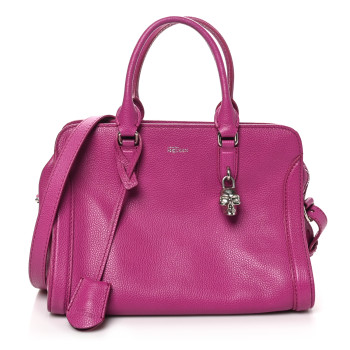ALEXANDER MCQUEEN Pebbled Calfskin Small Skull Padlock Zip Around Tote Bouganville