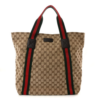 GUCCI GG Monogram Medium Web Handle Vertical Tote Dark Brown