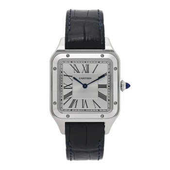 CARTIER Stainless Steel Alligator 31.4mm Santos Dumont Quartz Watch Blue