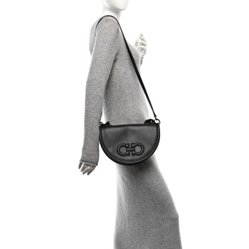 SALVATORE FERRAGAMO Calfskin Aura Shoulder Bag Black