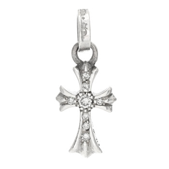 CHROME HEARTS Sterling Silver Diamond Baby Fat Cross Pave Pendant
