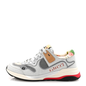 GUCCI Metallic Calfskin Glitter Mesh Womens Ultrapace Sneakers 38 Silver Light Grey Mystic White