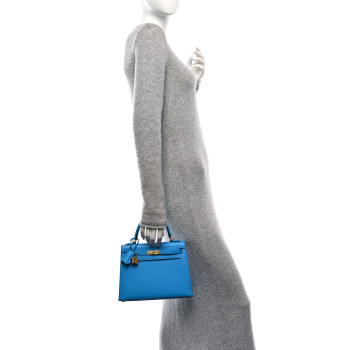 HERMES Chevre Chandra Kelly Sellier 25 Bleu Frida
