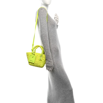 BALENCIAGA Faux Calfskin XXS Bistro Basket Fluo Yellow