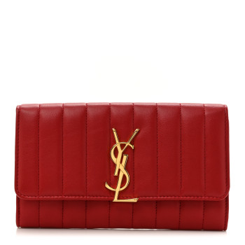 SAINT LAURENT Lambskin Matelasse Monogram Large Vicky Continental Wallet Rouge Eros