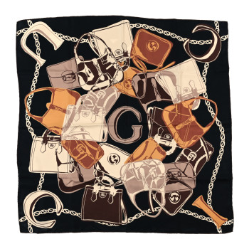 GUCCI Silk Twill Bag Print Square Scarf Black