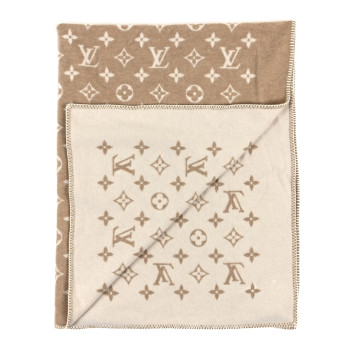 LOUIS VUITTON Wool Cashmere Monogram Blanket Beige