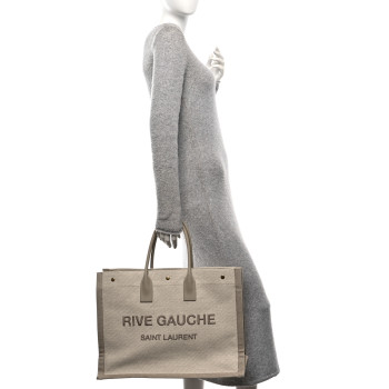 SAINT LAURENT Linen Calfskin Rive Gauche Tote Beige Sea Salt