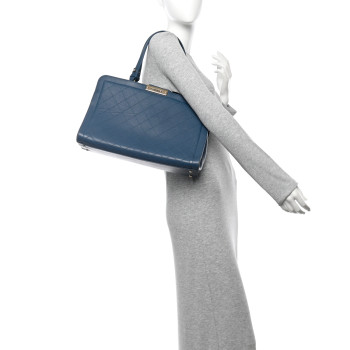 CHANEL Grained Calfskin Stitched Large Label Click Shopper Tote Blue