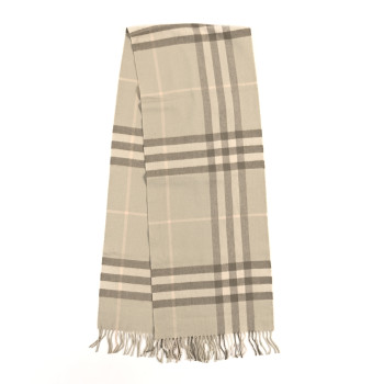 BURBERRY Cashmere Giant Check Fringe Scarf Limestone