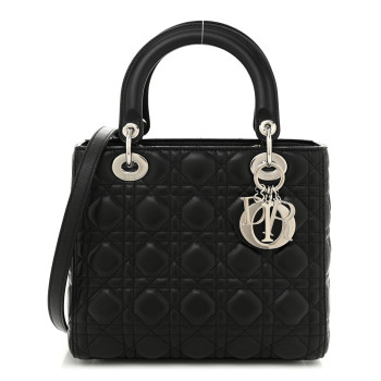 CHRISTIAN DIOR Lambskin Cannage Medium Lady Dior Black