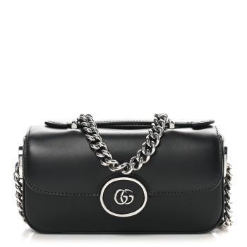 GUCCI Senna Calfskin Petite GG Top Handle Shoulder Bag Black