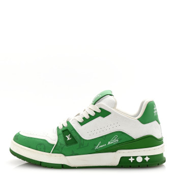 LOUIS VUITTON Calfskin Monogram Mens LV Trainer Sneakers 8 Green