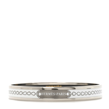 HERMES Enamel Printed Narrow L'Arrier Main Bracelet 65 Gris Platine White