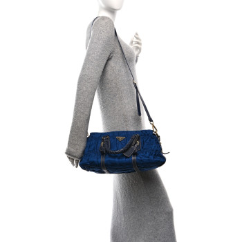 PRADA Tessuto Nylon Gaufre Shopping Satchel Bluette