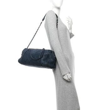 CHANEL Iridescent Calfskin Quilted Relax CC Bowler Blue