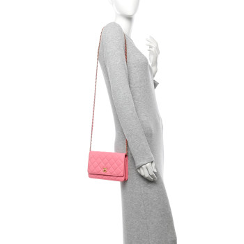 CHANEL Lambskin Quilted CC Pearl Crush Wallet on Chain WOC Pink