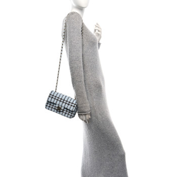 CHANEL Tweed Quilted Mini Rectangular Flap Light Blue
