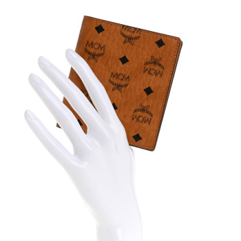 MCM Visetos Mini Bi-Fold Card Wallet Cognac