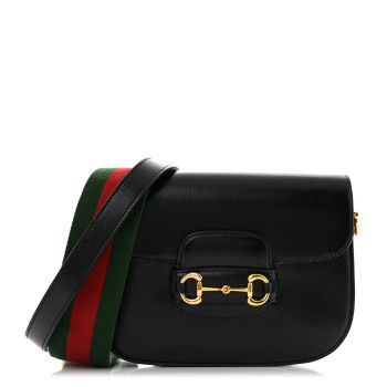 GUCCI Azalea Calfskin Web Mini Horsebit 1955 Shoulder Bag Black